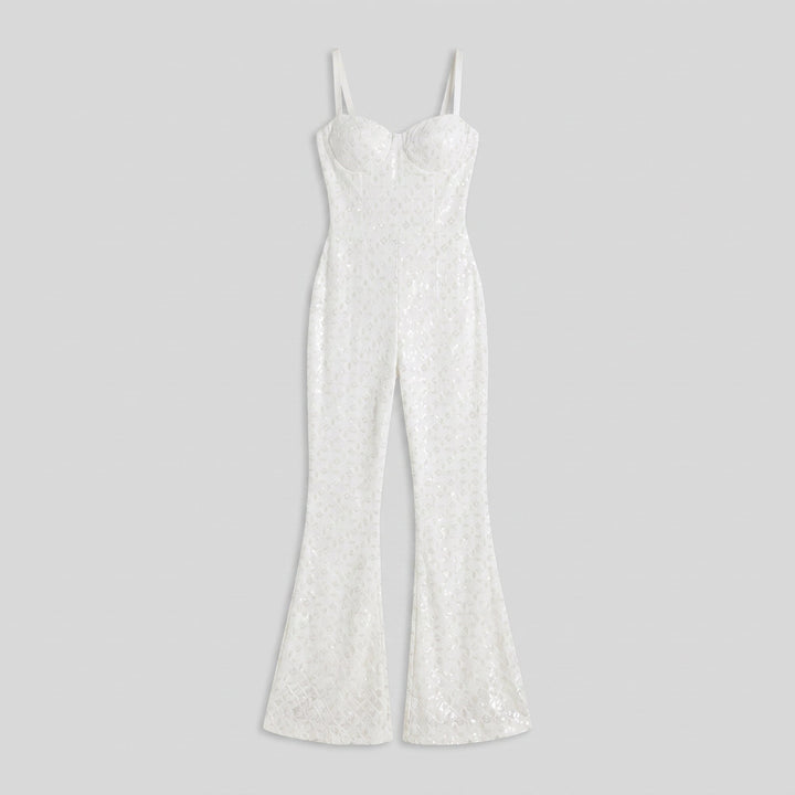 Haven Elegant Jumpsuit white velvet sequin product flat lay