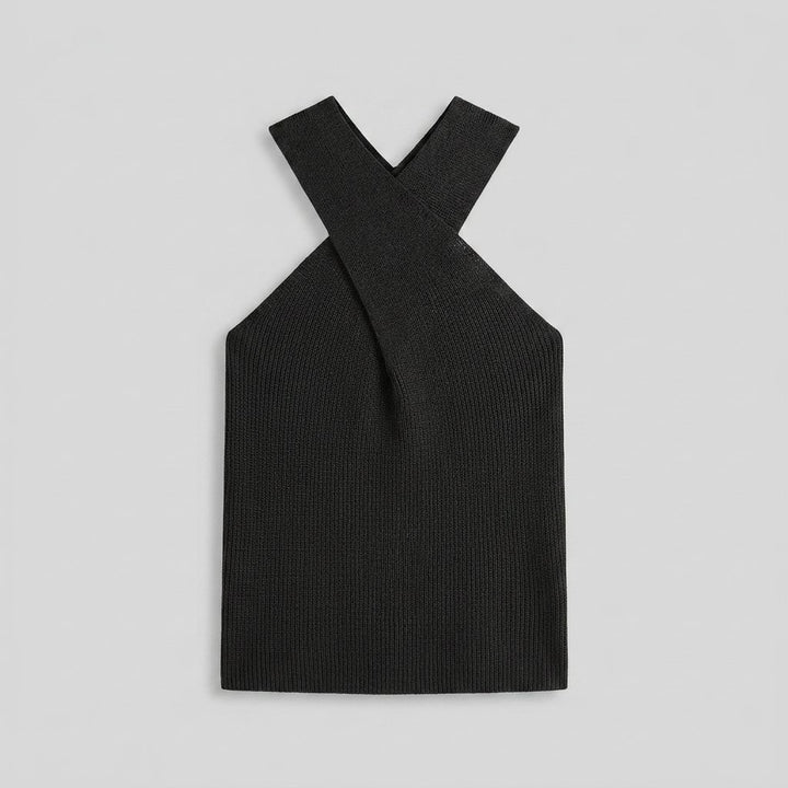 Haven halter top black flat lay front