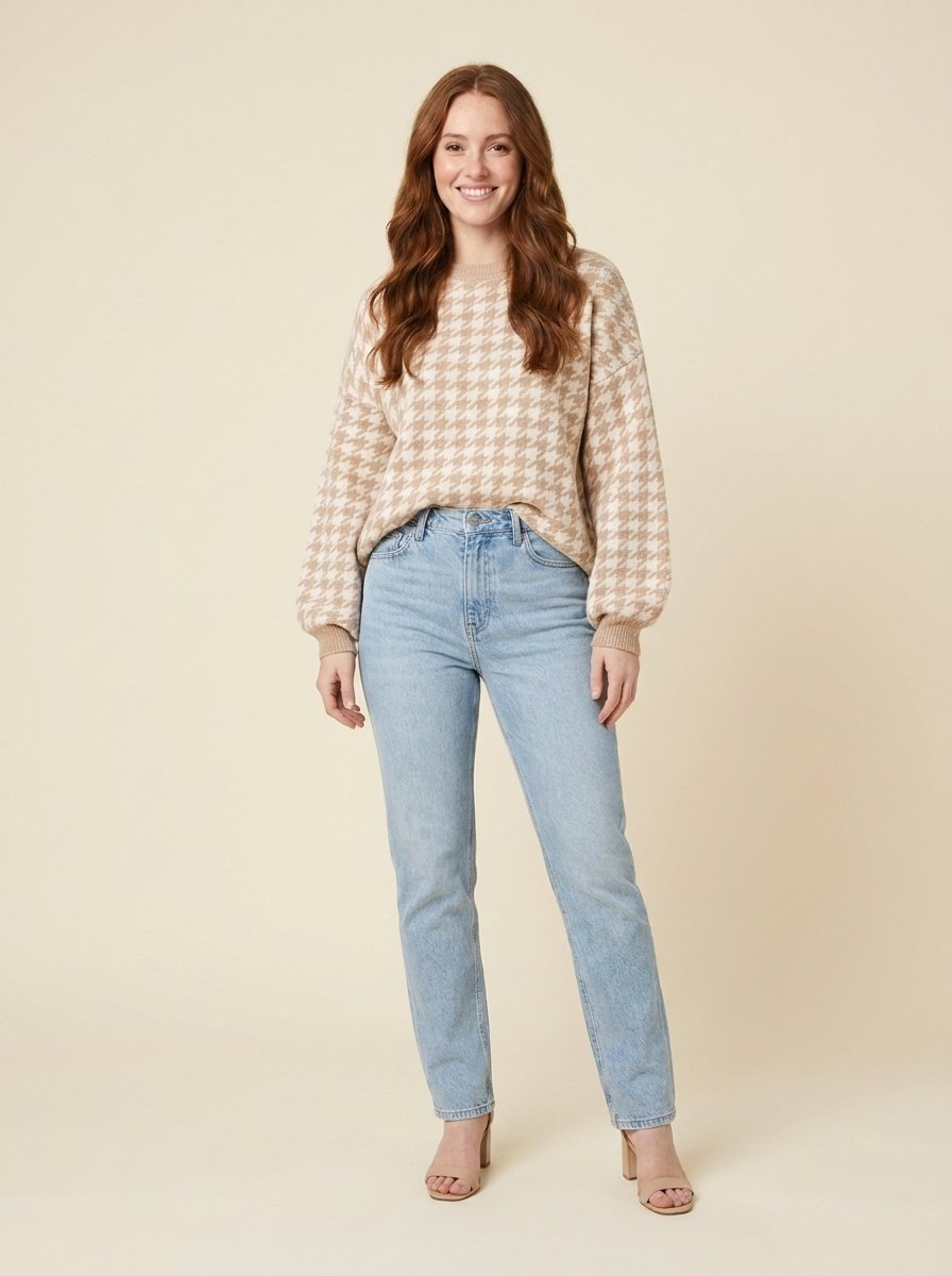 Haven Houndstooth Sweater beige front