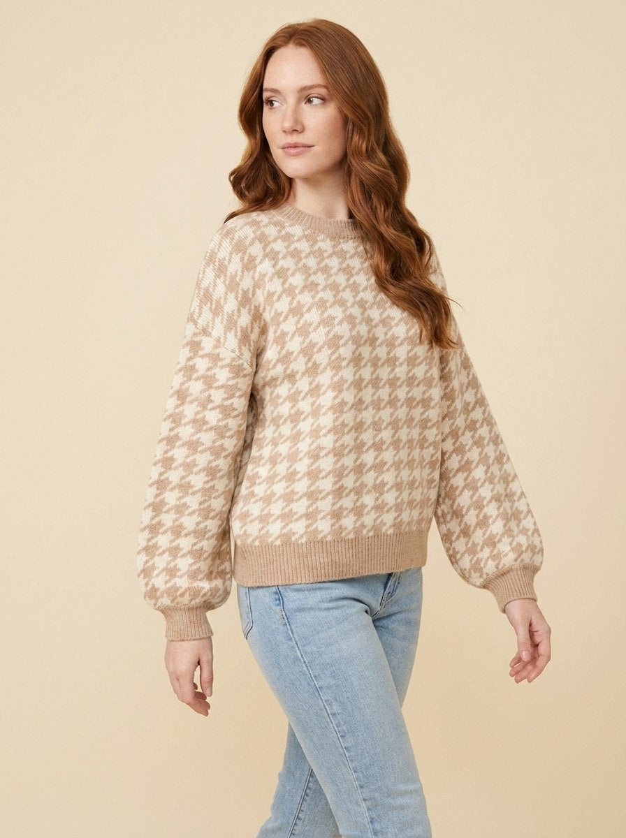 Haven Houndstooth Sweater beige pose