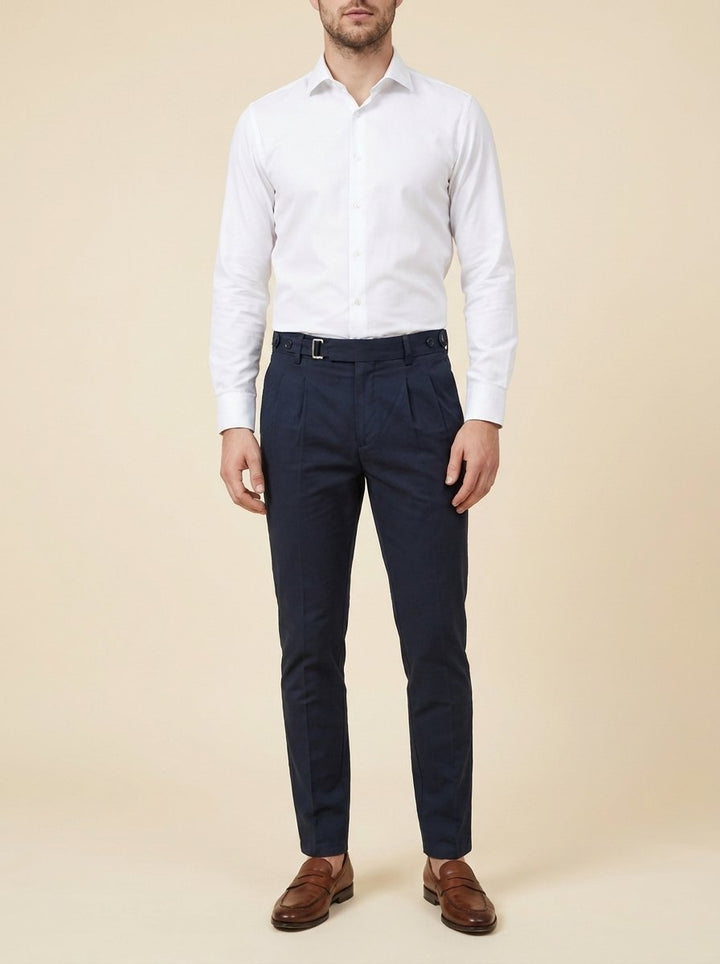 Hawthorne navy slim trousers front