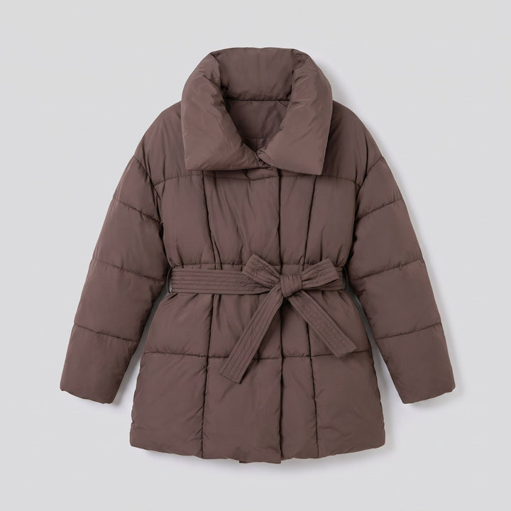 Hazel belted puffer coat product flat lay