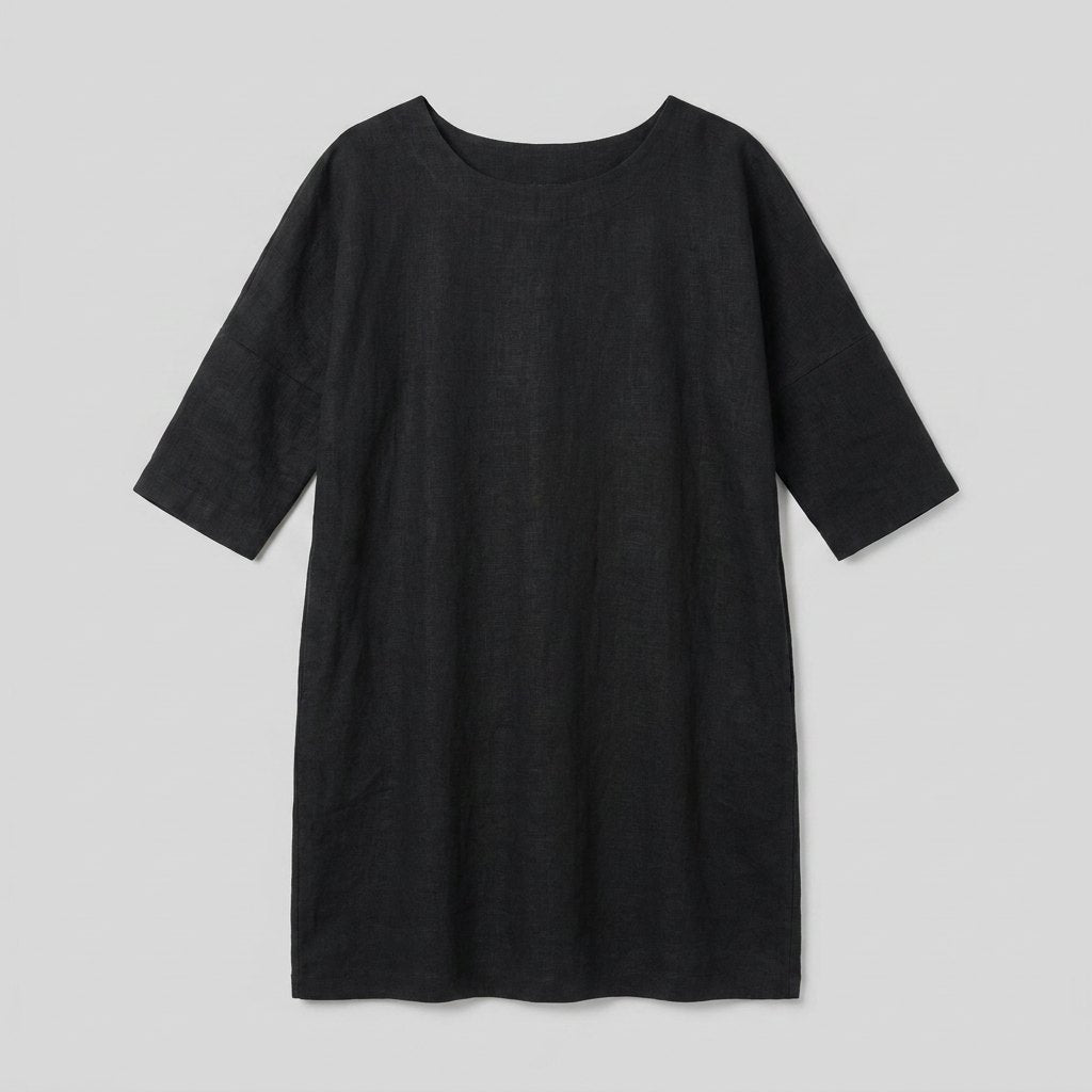 Henrietta black linen dress product flat lay