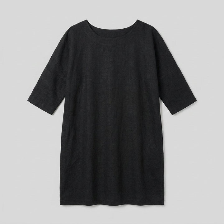 Henrietta black linen dress product flat lay