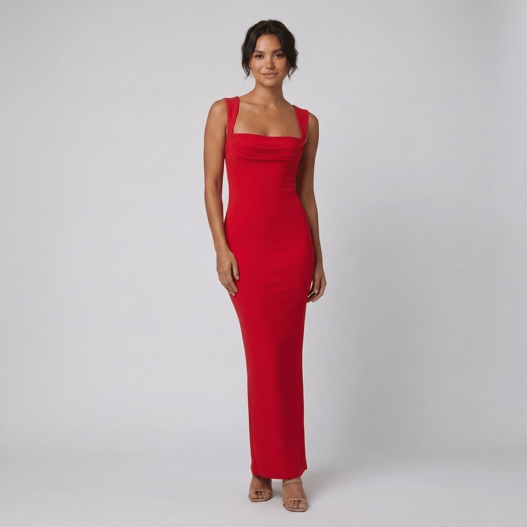 Hera red crepe maxi dress front
