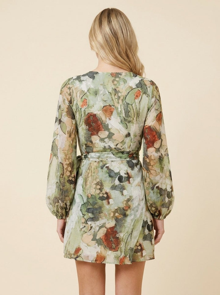 Hony floral wrap mini dress back view
