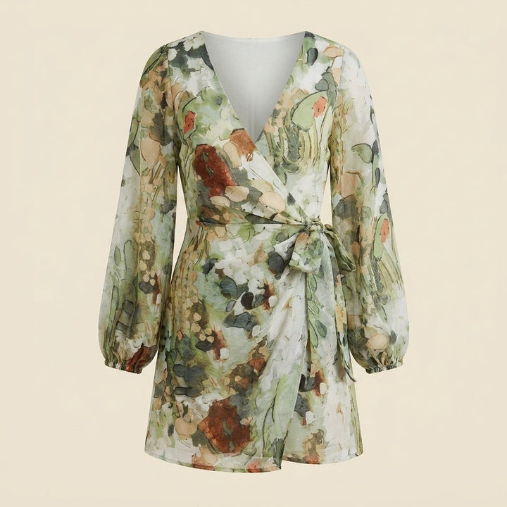 Hony floral wrap mini dress product flat lay