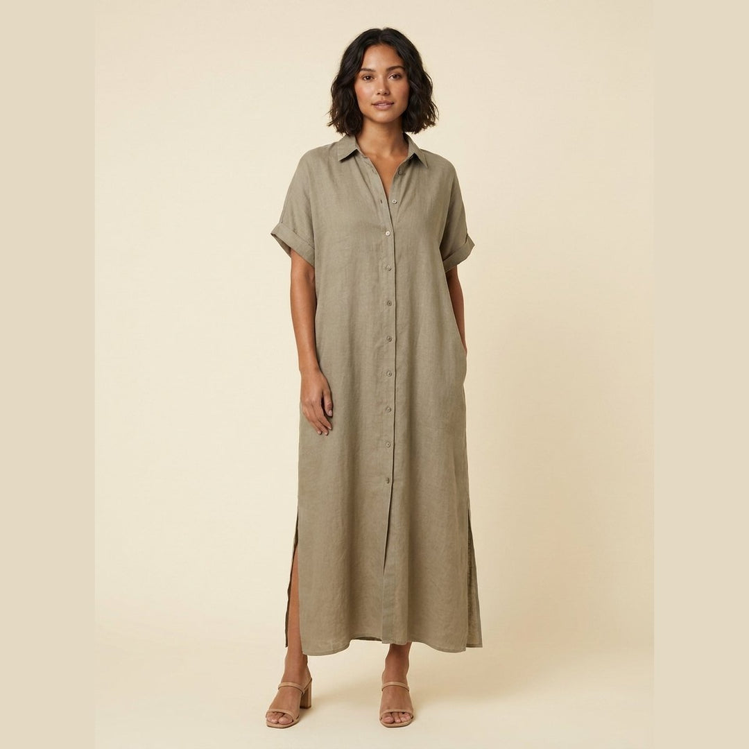 Ilse linen-blend shirt dress beige on model