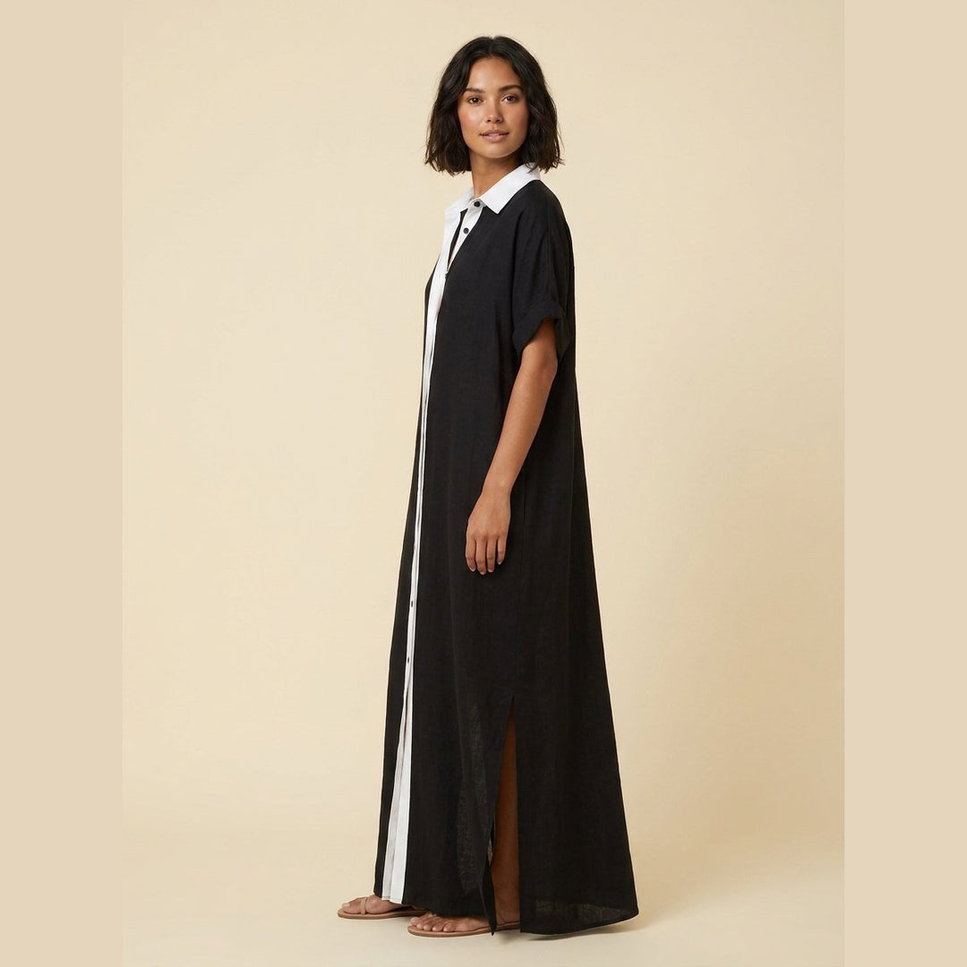 Ilse linen-blend shirt dress black on model