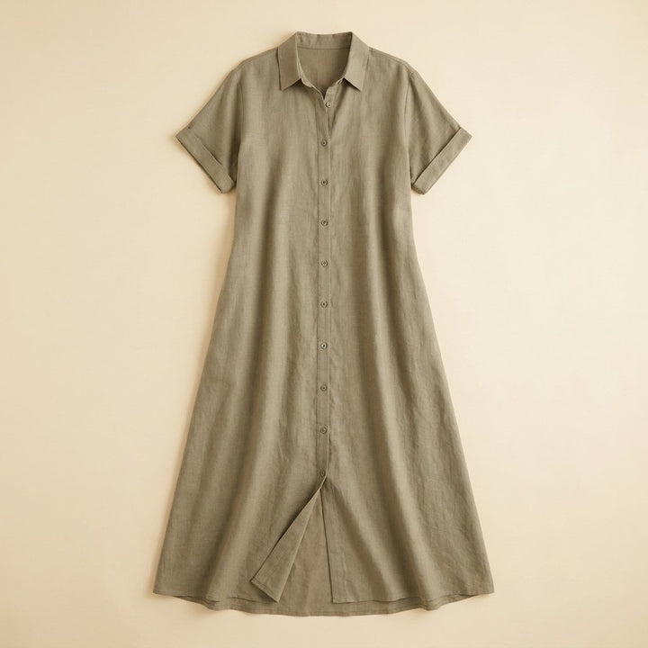 Ilse linen-blend shirt dress flat lay beige
