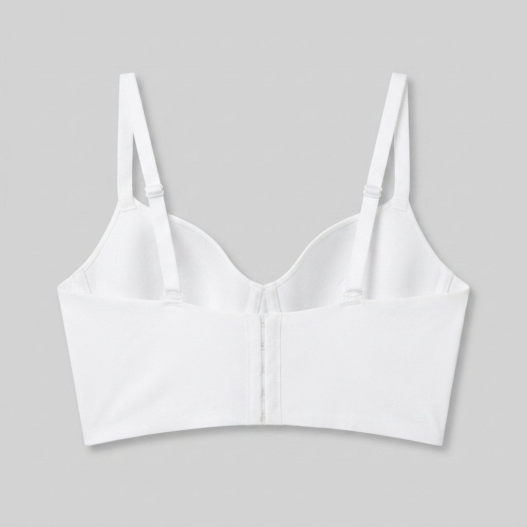 White longline bra, back view showing the wide jersey band