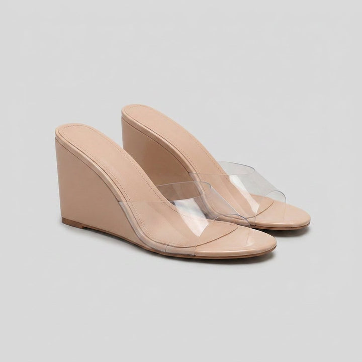 Iris clear wedge mules nude pair