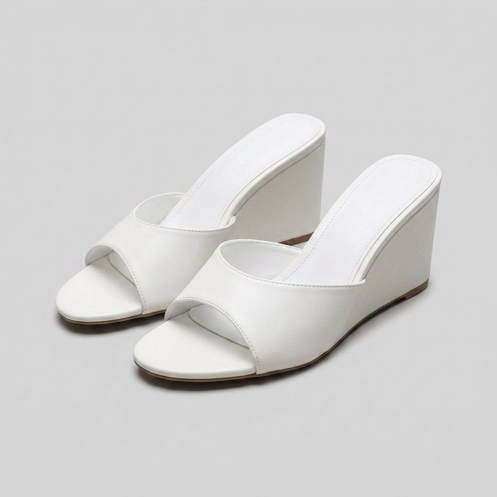 Iris elegant wedge mules white pair