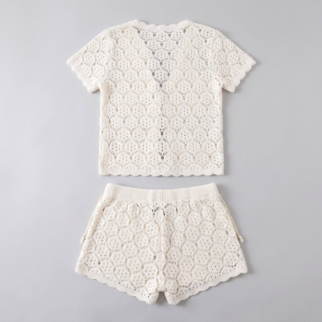 Isabella white crochet lace co-ord set back