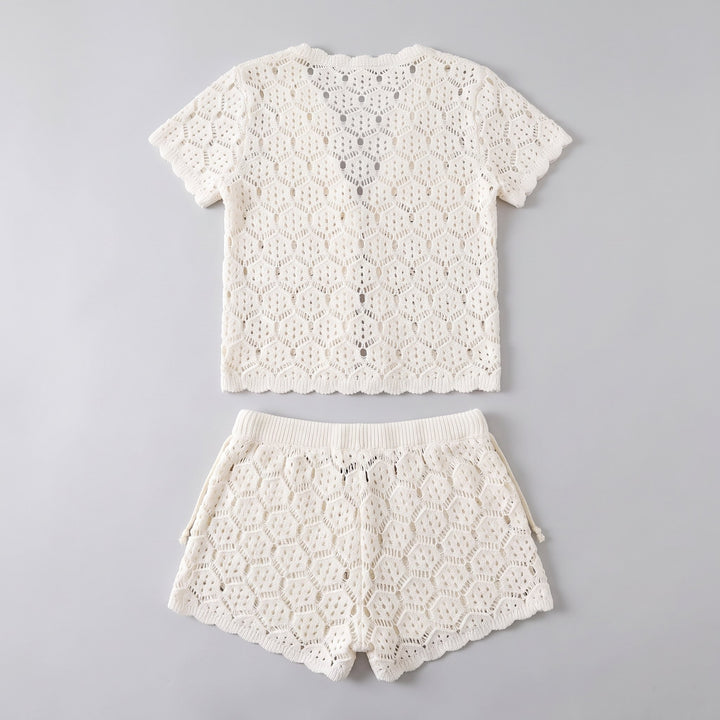 Isabella white crochet lace co-ord set back