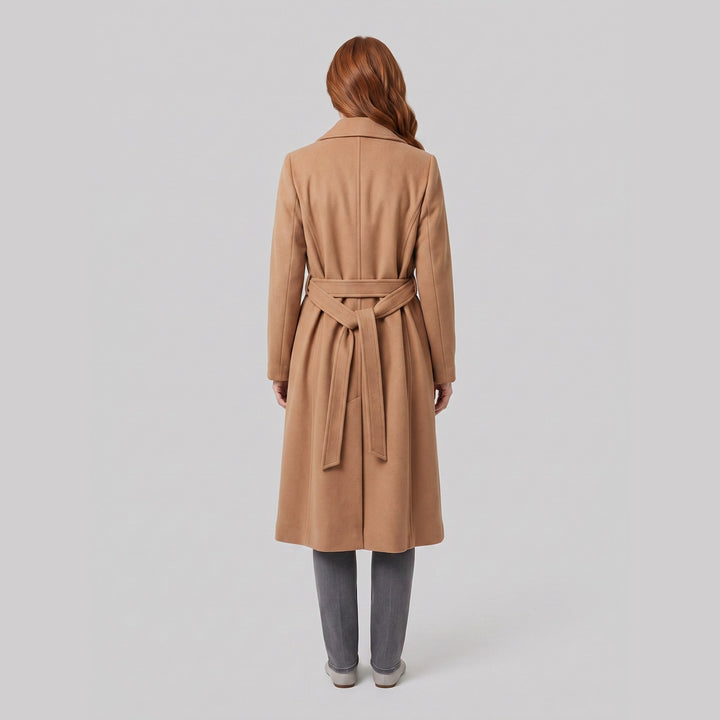 Isabelle camel wrap coat back view