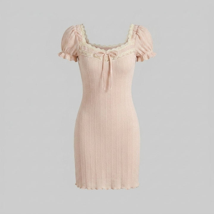 Beige knit mini dress, flat-lay product photo