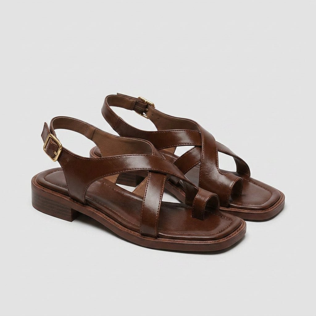 Ivy Cross Sandals brown leather pair