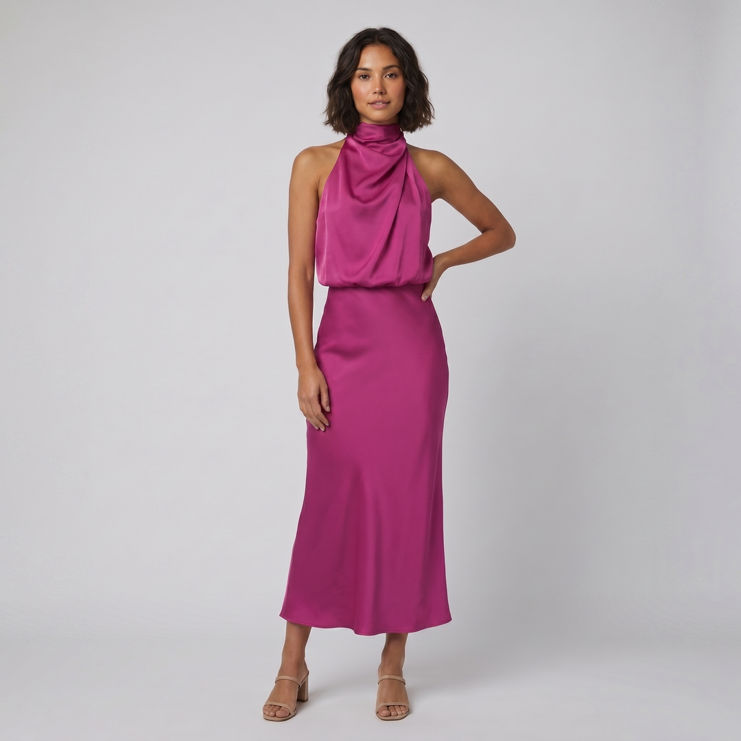 Ivy satin halter gown pink