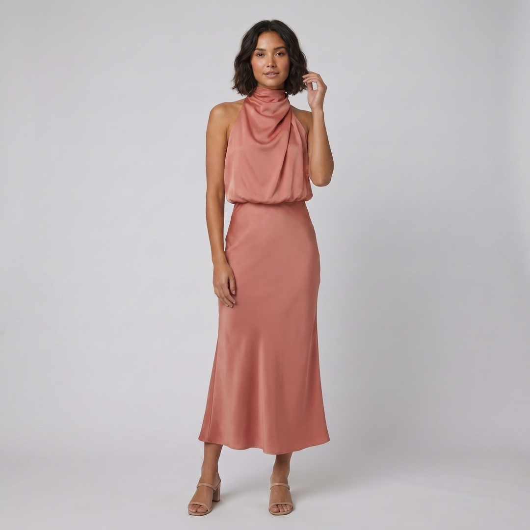 Ivy satin halter gown salmon