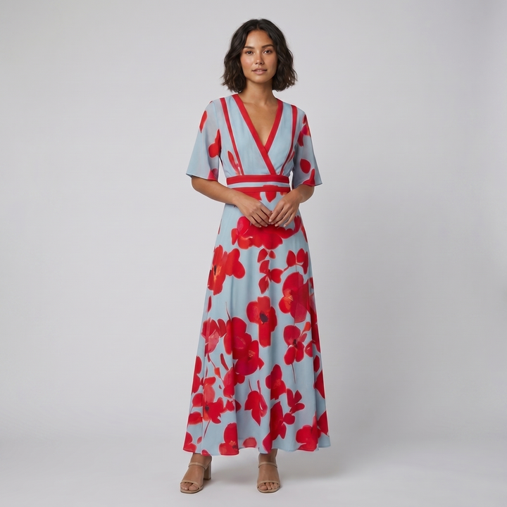 Jade floral maxi dress red print - The store Vancouver