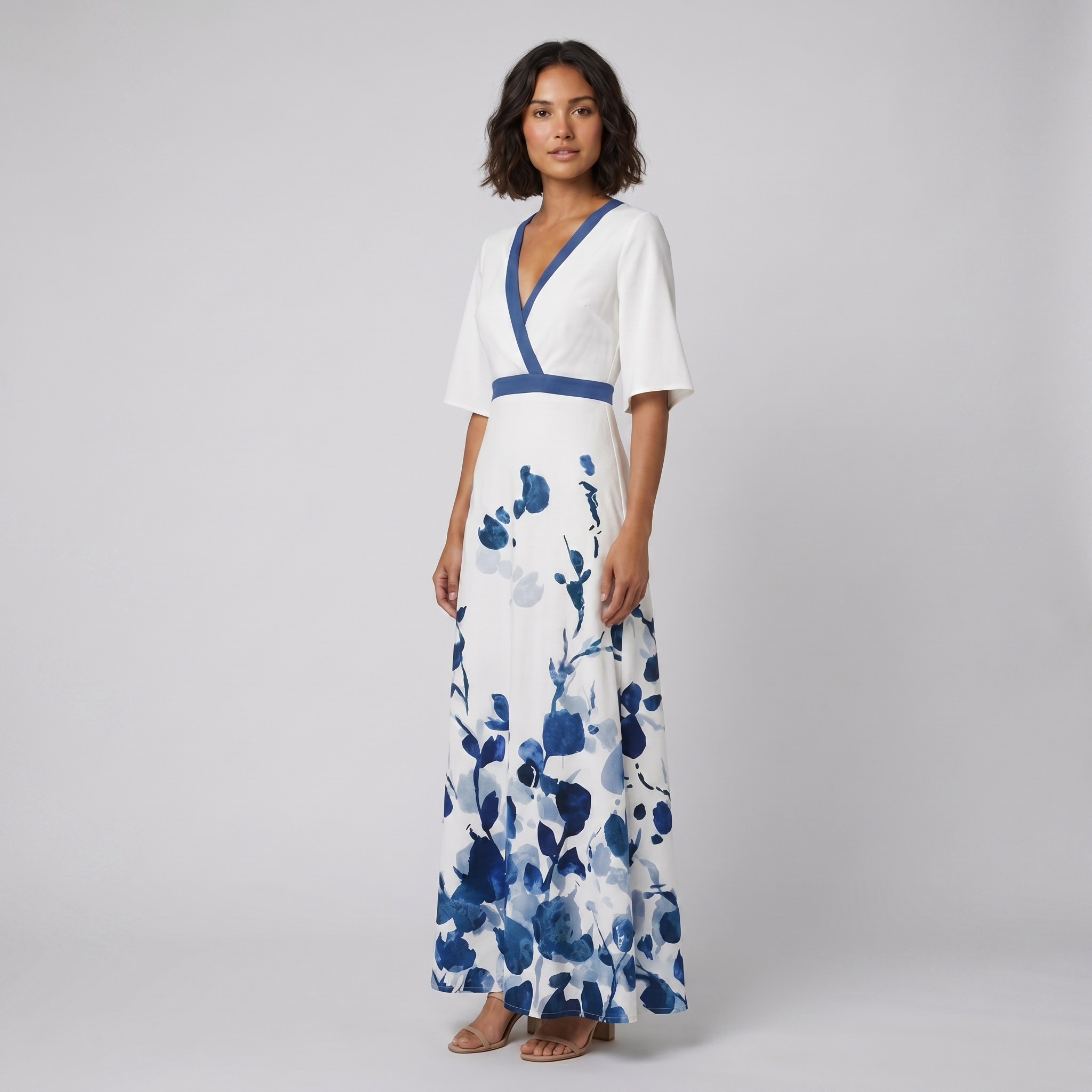 Jade floral maxi dress white blue print - The store Vancouver