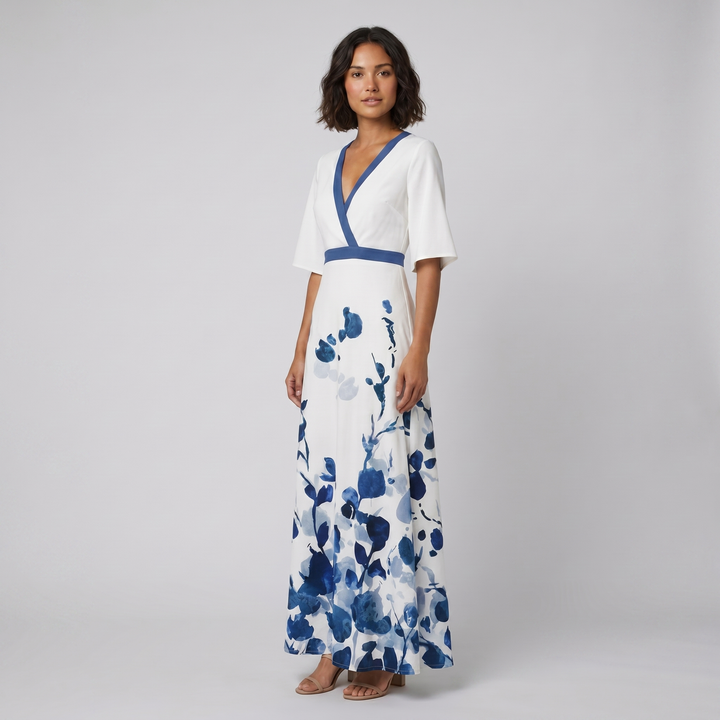 Jade floral maxi dress white blue print - The store Vancouver