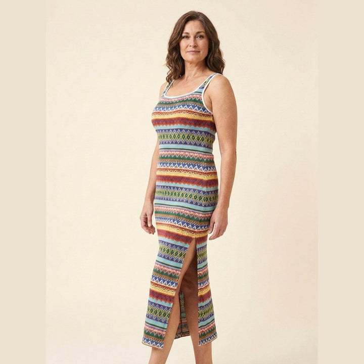 Jade zigzag knit maxi dress Blue on model