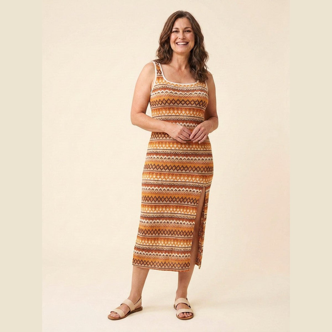 Jade zigzag knit maxi dress Orange on model