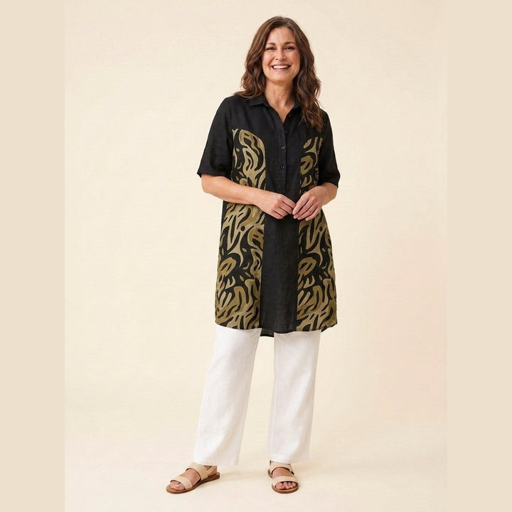 Jade plus size linen dress black floral