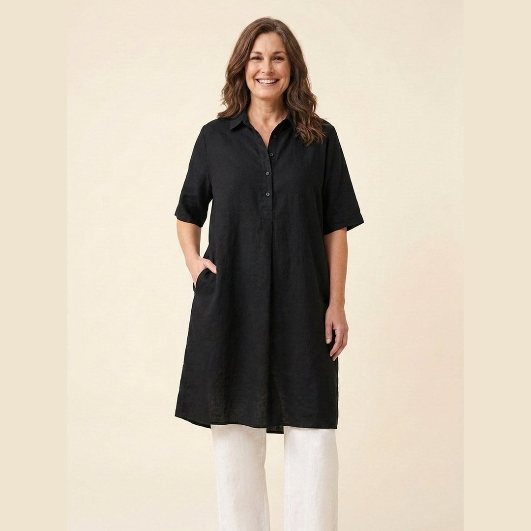 Jade plus size linen dress black