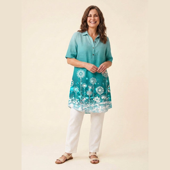 Jade plus size linen dress blue snowflake