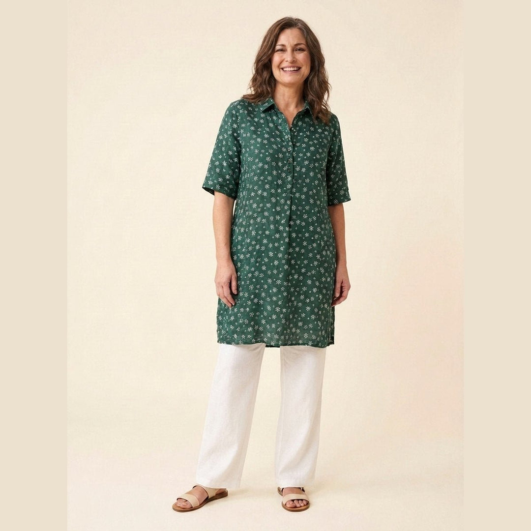 Jade plus size linen dress green flower