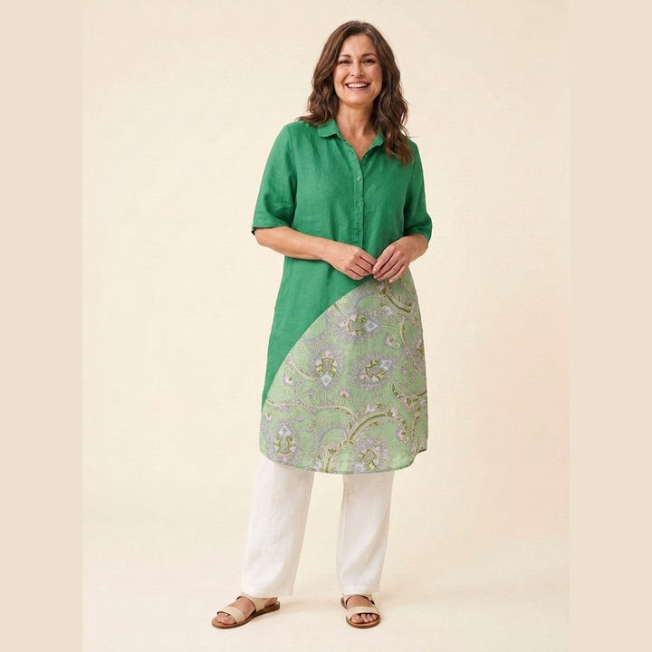 Jade plus size linen dress green floral patchwork