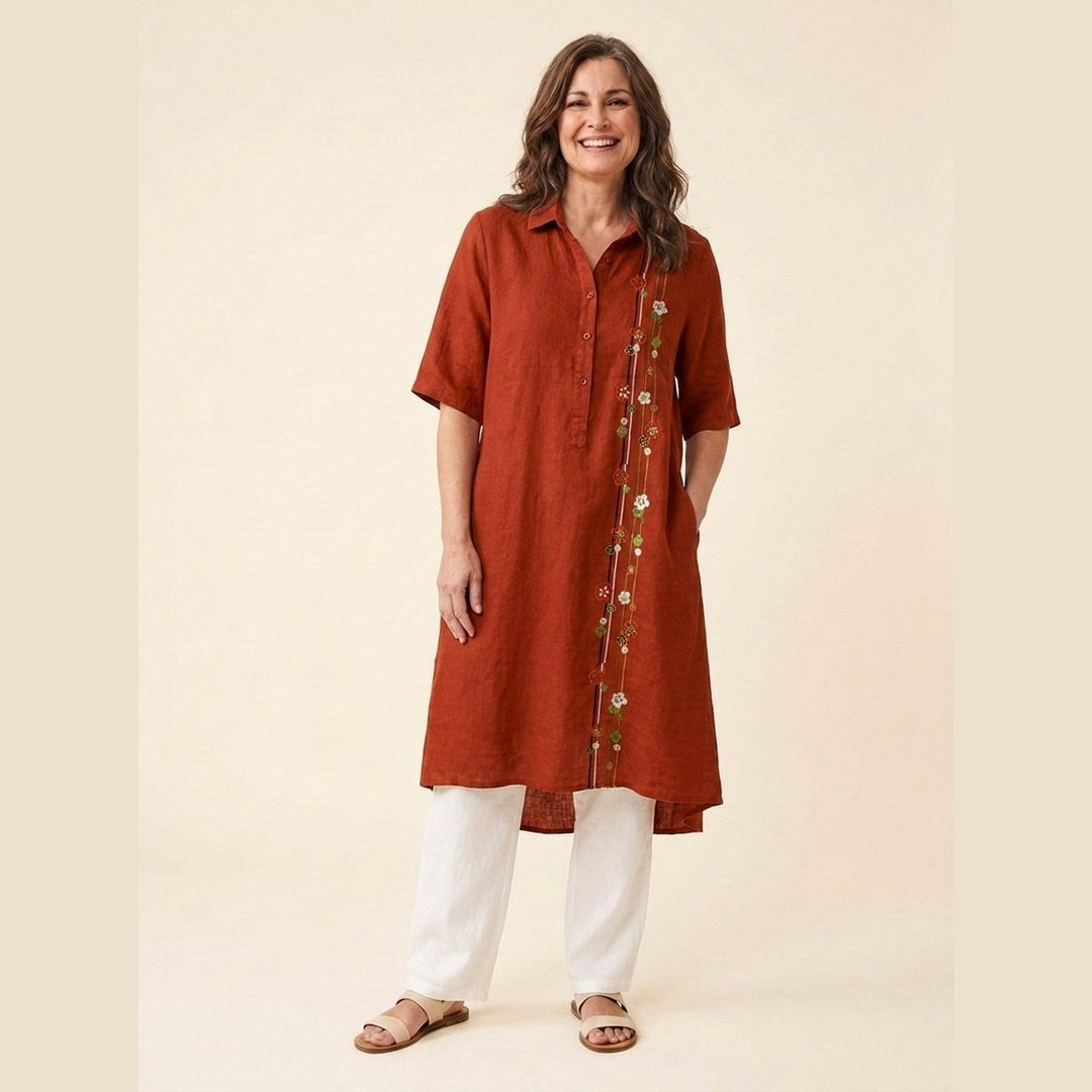 Jade plus size linen dress red stripe