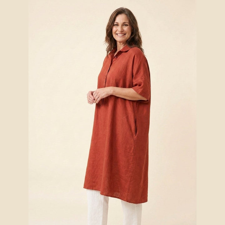 Jade plus size linen dress red