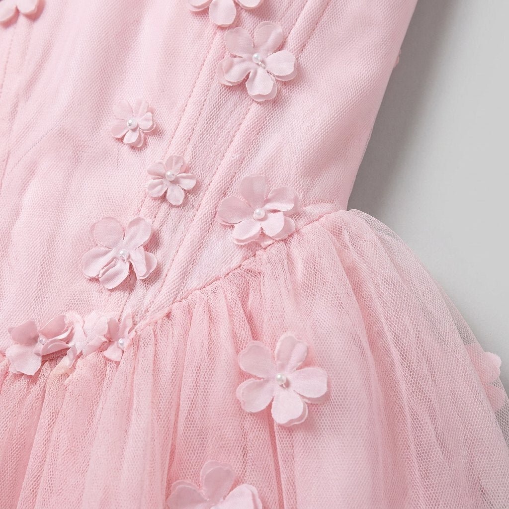 Jasmine pink tulle floral applique fabric detail
