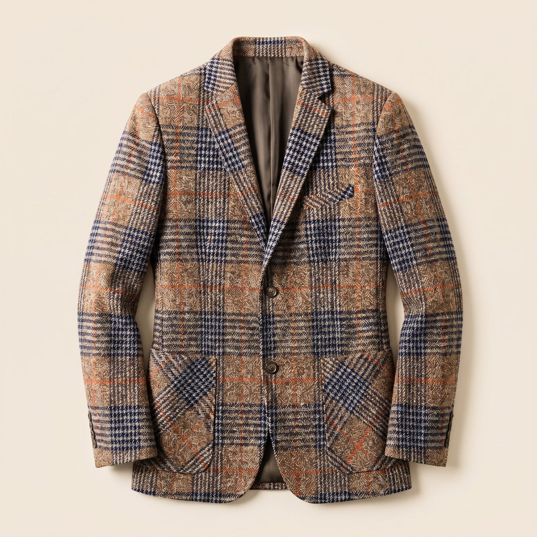Brown vintage plaid wool blazer flat lay product photo - The store Vancouver