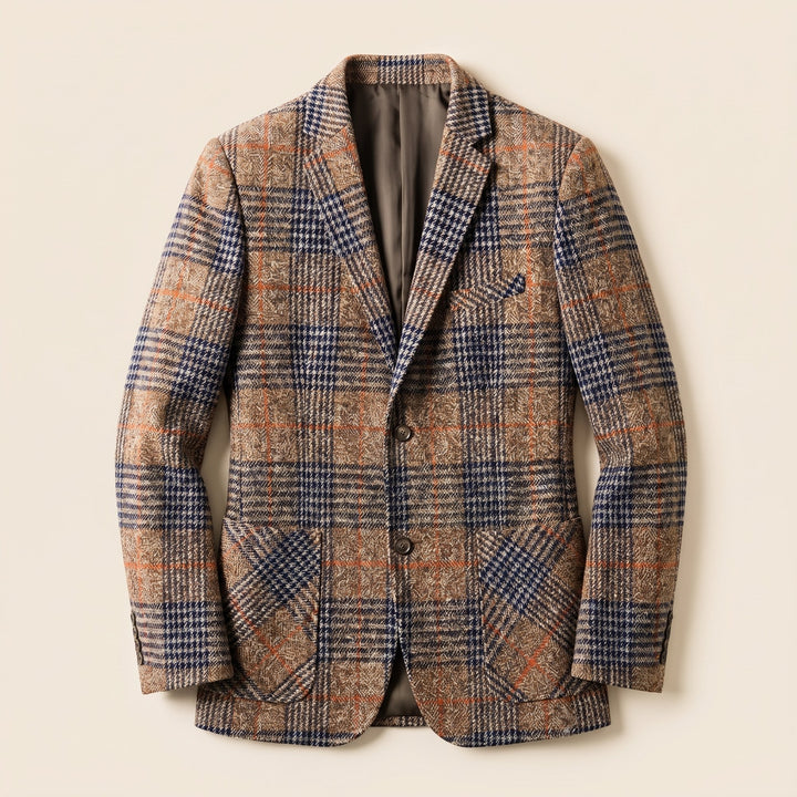 Brown vintage plaid wool blazer flat lay product photo - The store Vancouver