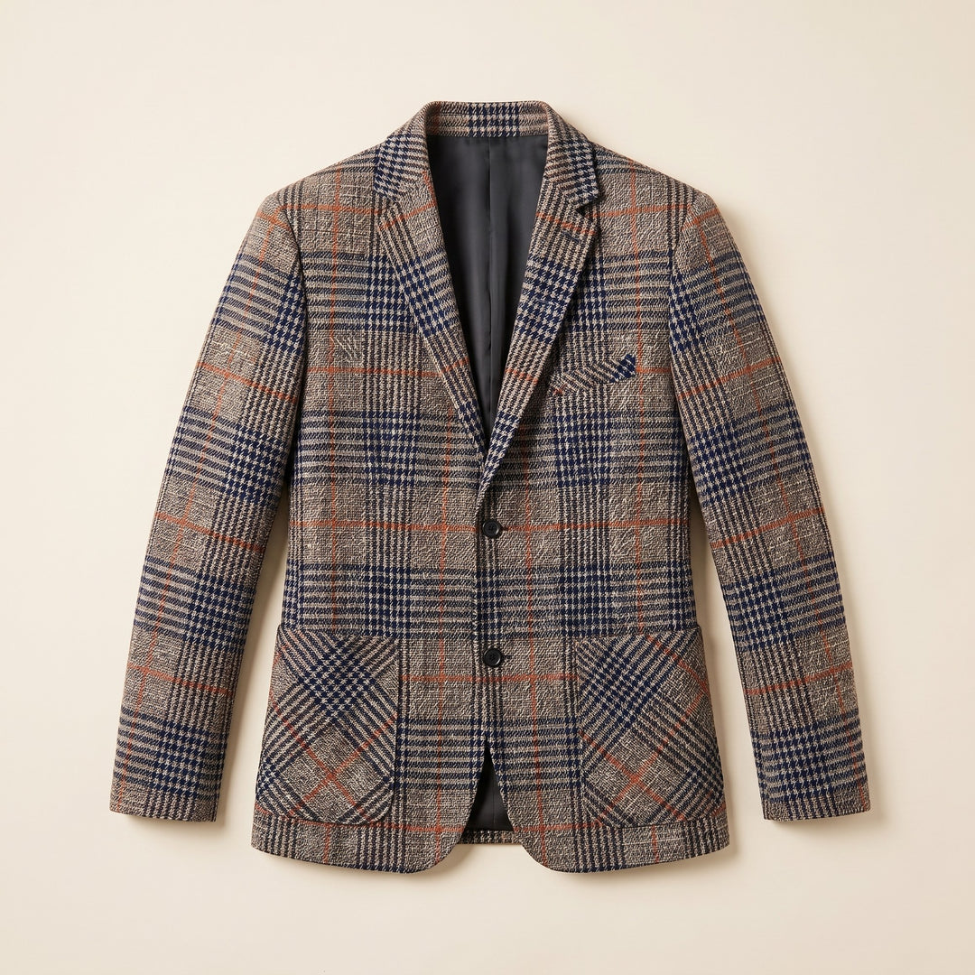 Gray vintage plaid wool blazer flat lay product photo - The store Vancouver