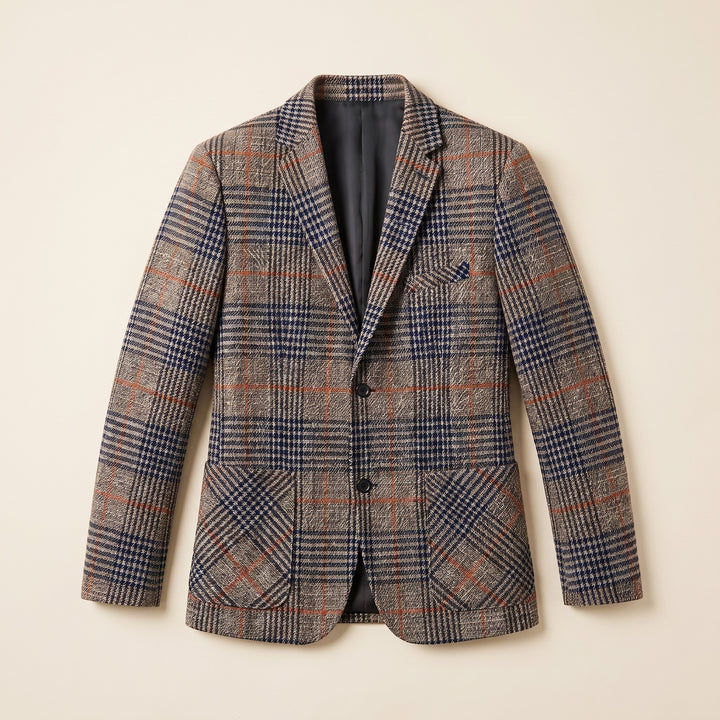 Gray vintage plaid wool blazer flat lay product photo - The store Vancouver