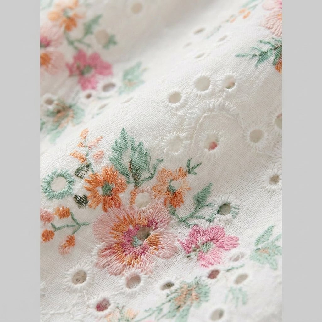 Josephine eyelet and floral print fabric detail
