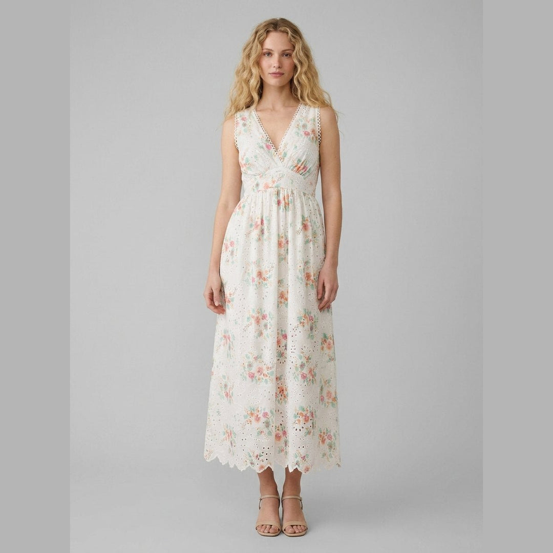 Josephine eyelet floral maxi dress front on model