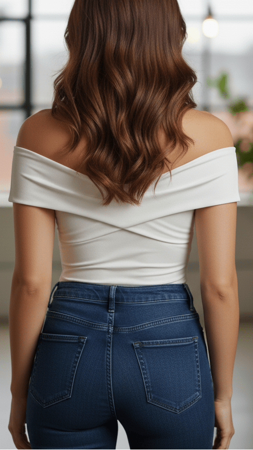 Josette off-shoulder blouse in white, back view