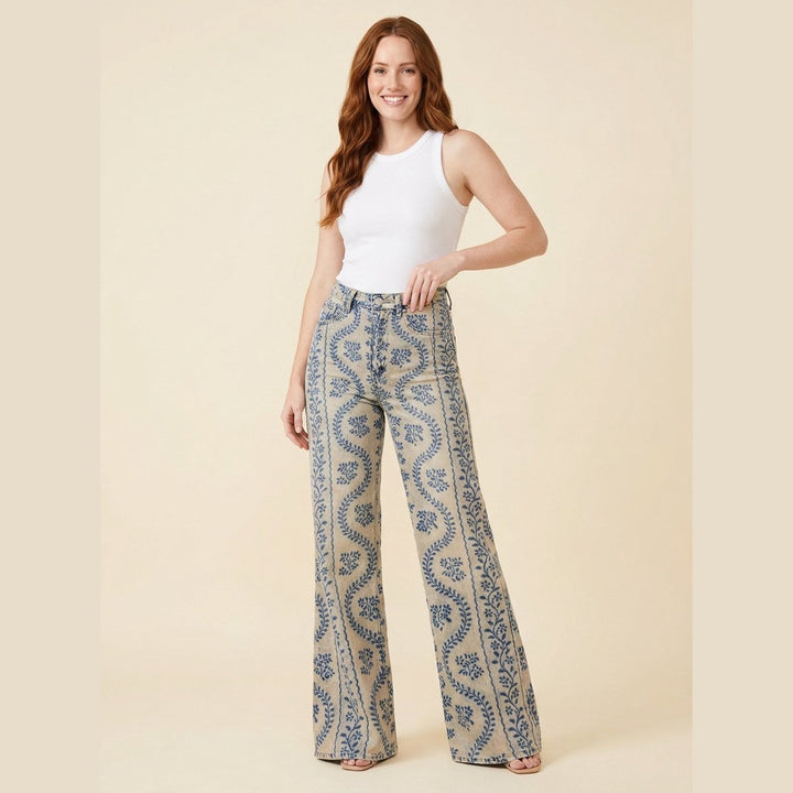 Jovial floral palazzo pants blue pattern