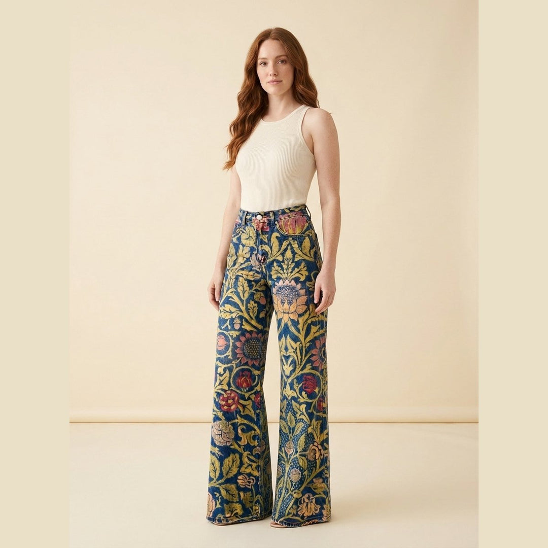 Jovial floral palazzo pants dark blue print