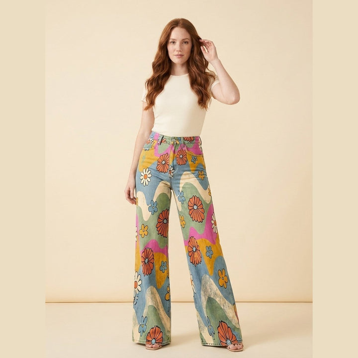 Jovial floral palazzo pants waves and flowers print