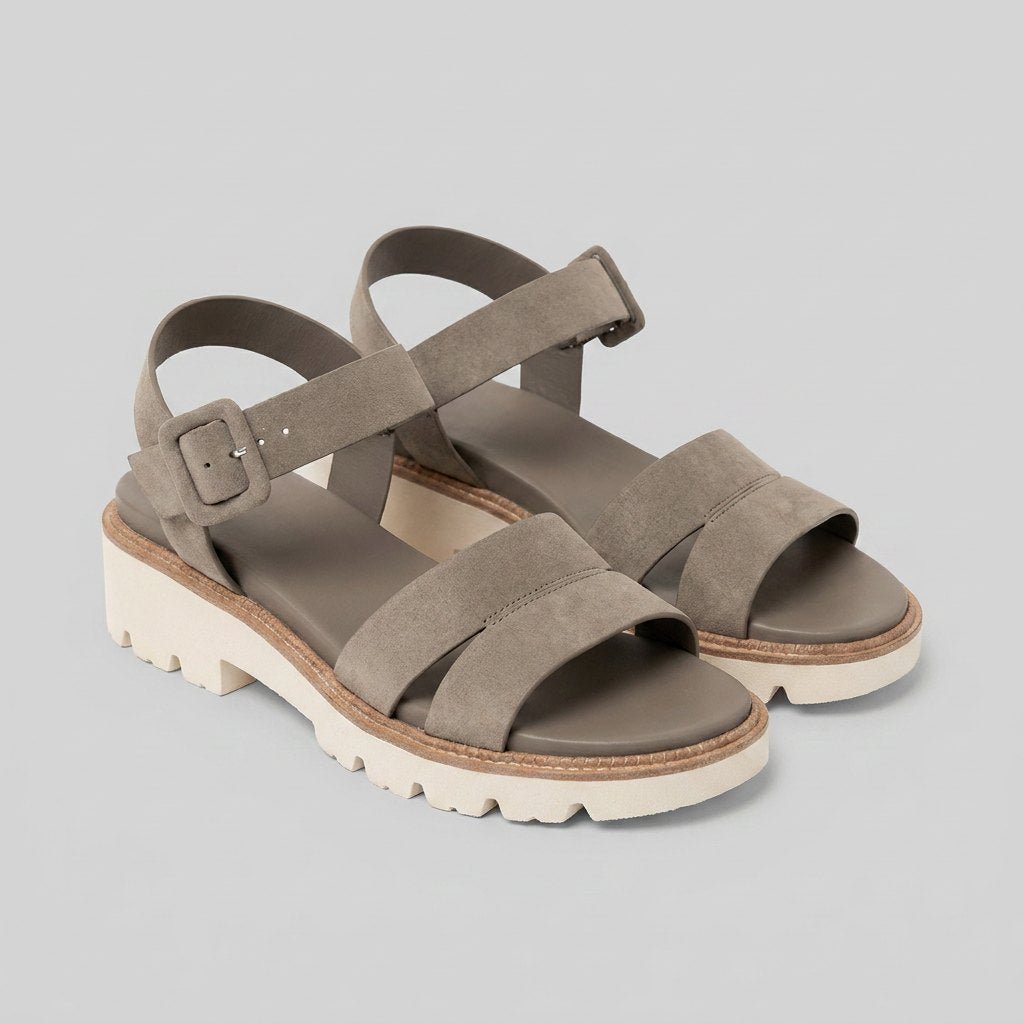 Jovial taupe suede platform sandals pair