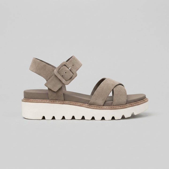 Jovial taupe platform sandal side profile