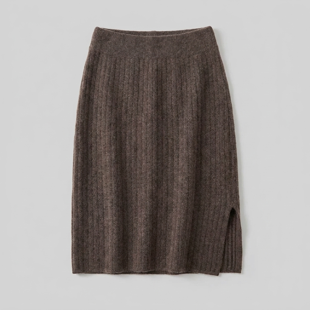 Juliette brown merino knit pencil skirt product flat-lay